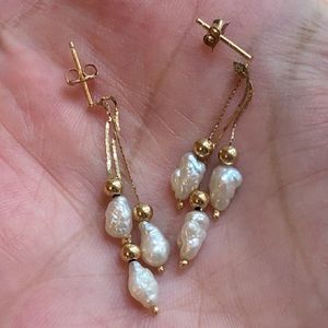 14k yellow gold and freshwater pearl earrings